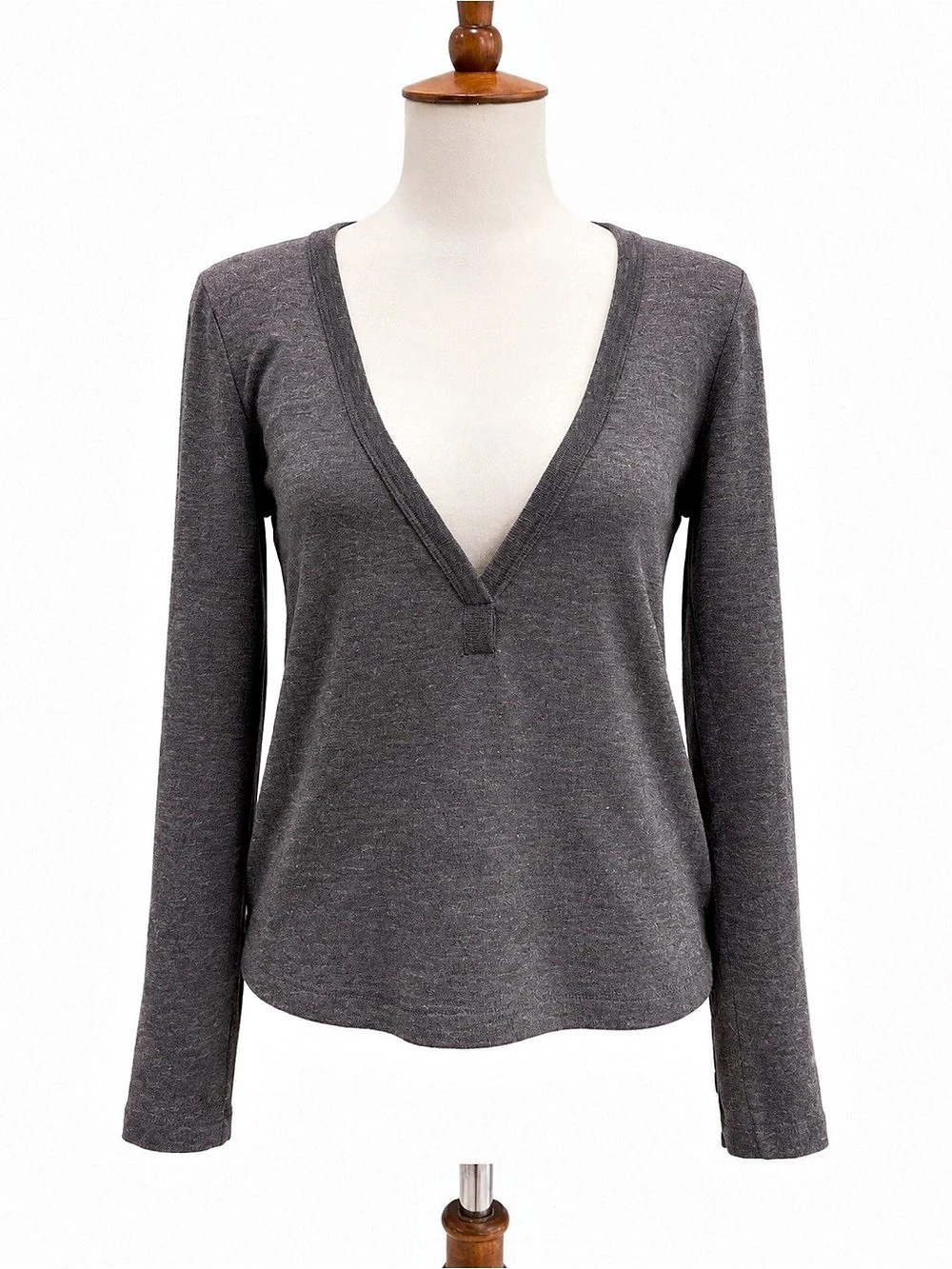 Lida Baday Women's Wool V-Neck Sweater Henley Gray Size Small
